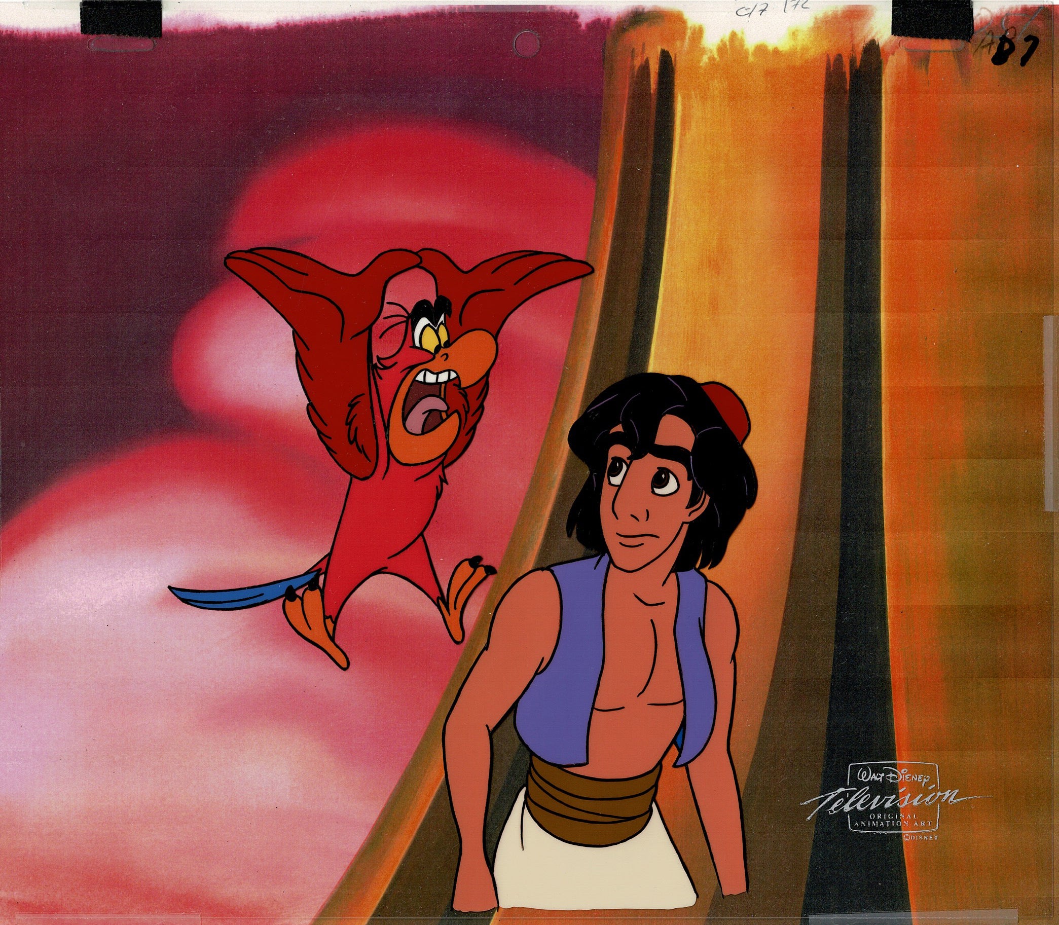 Aladdin and Iago Walt Disney Production Art Animation Cel and