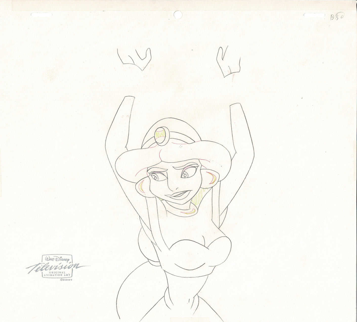Aladdin Jasmine Walt Disney Cartoon Production Animation Cel and Drawing from 1994 Return of Jafar Matted 12 C-A