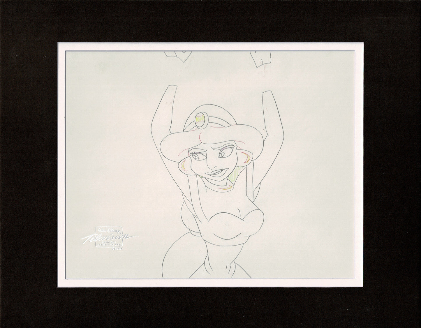 Aladdin Jasmine Walt Disney Cartoon Production Animation Cel and Drawing from 1994 Return of Jafar Matted 12 C-A