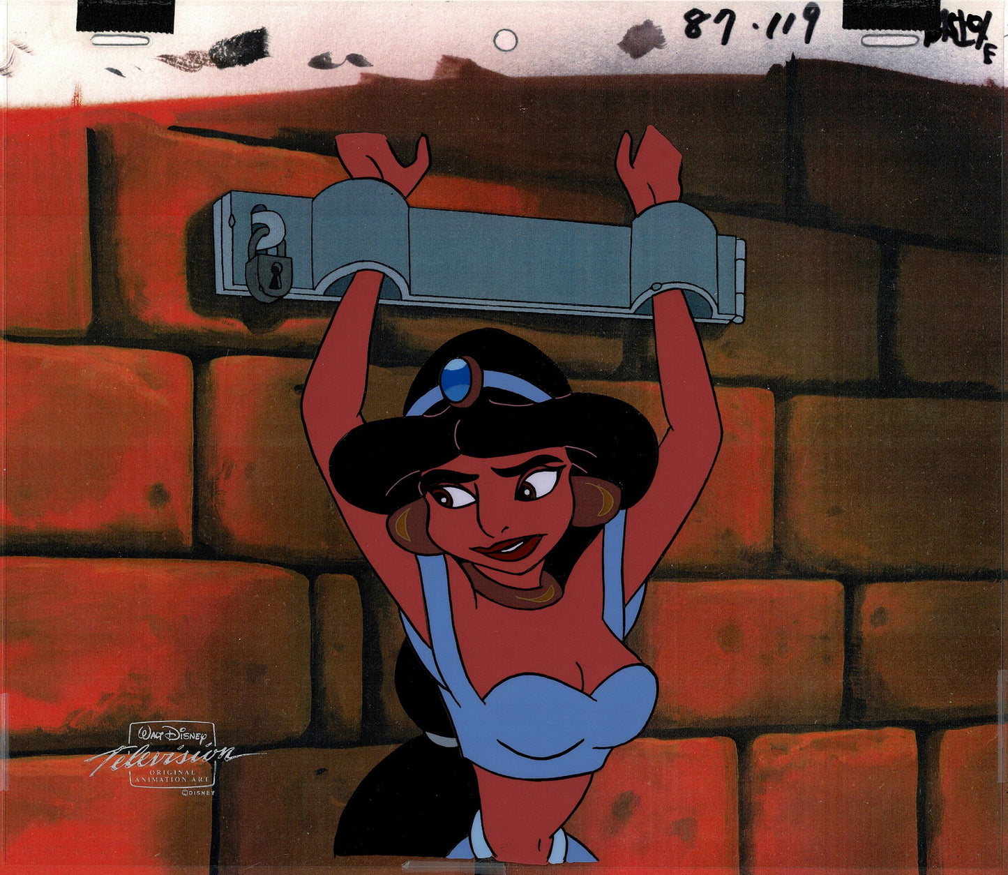 Aladdin Jasmine Walt Disney Cartoon Production Animation Cel and Drawing from 1994 Return of Jafar Matted 12 C-A