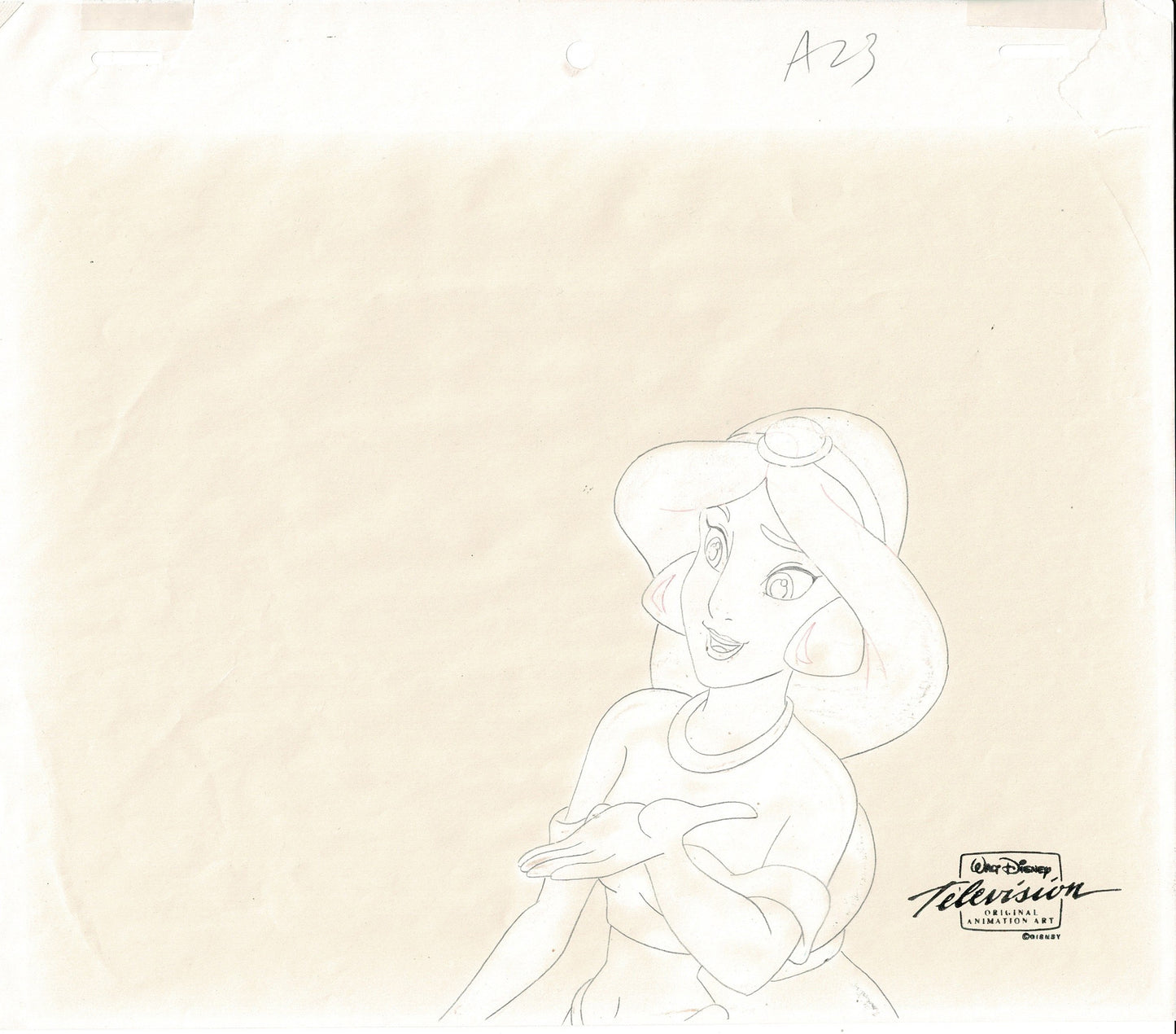 Aladdin TV Cartoon with Jasmine Walt Disney Production Art Animation Cel and Drawings from 1994 OH