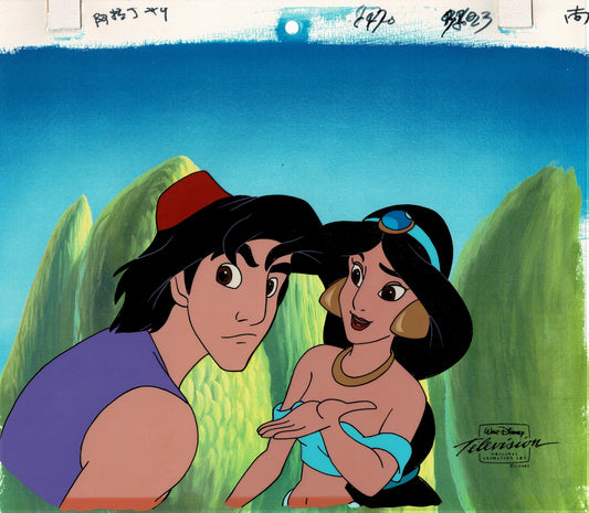 Aladdin TV Cartoon with Jasmine Walt Disney Production Art Animation Cel and Drawings from 1994 OH
