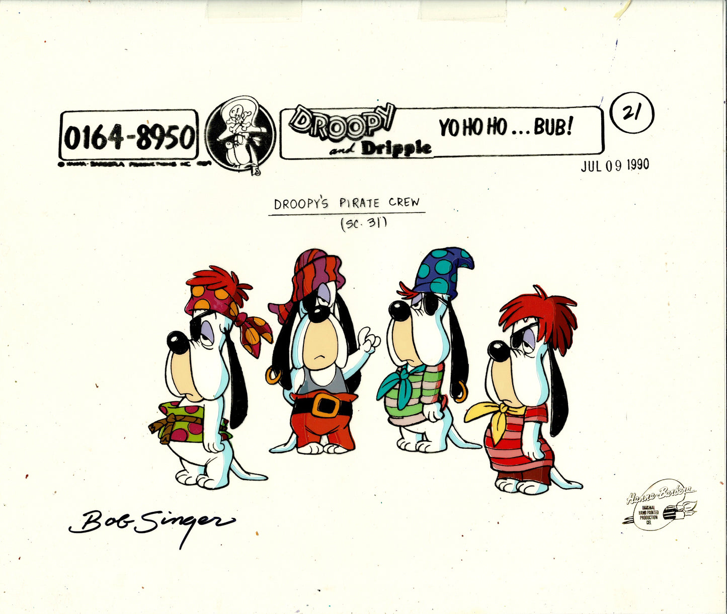 Droopy Dripple Production Animation Art Model Cel Singed by Bob Singer from Hanna Barbera 1990