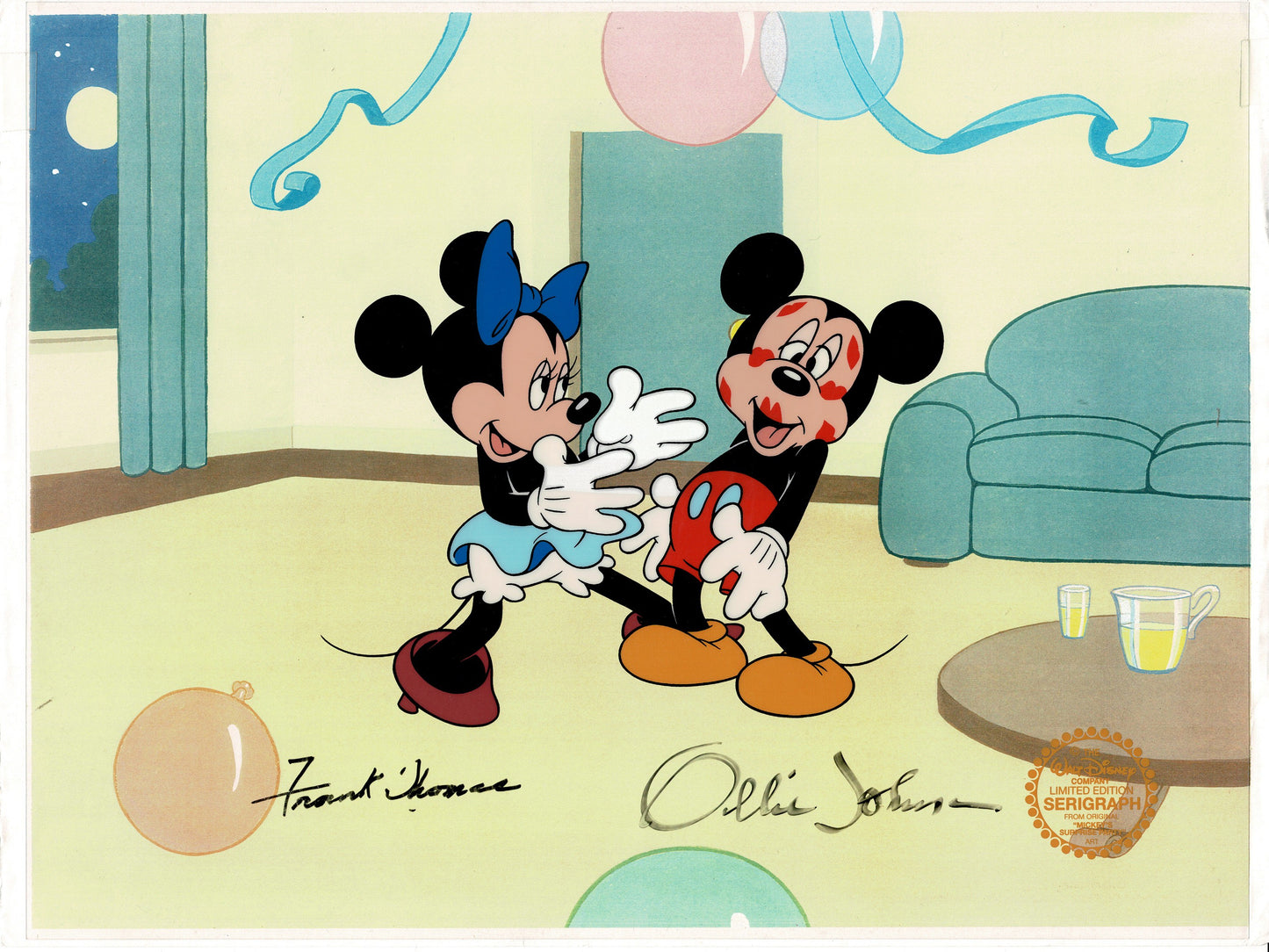 Mickey Mouse and Minnie Mouse Walt Disney Serigraph Limited Cel Signed by Frank Thomas and Ollie Johnston