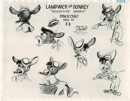Pinocchio Walt Disney Litho Production Animation Model Sheet 1930s M1