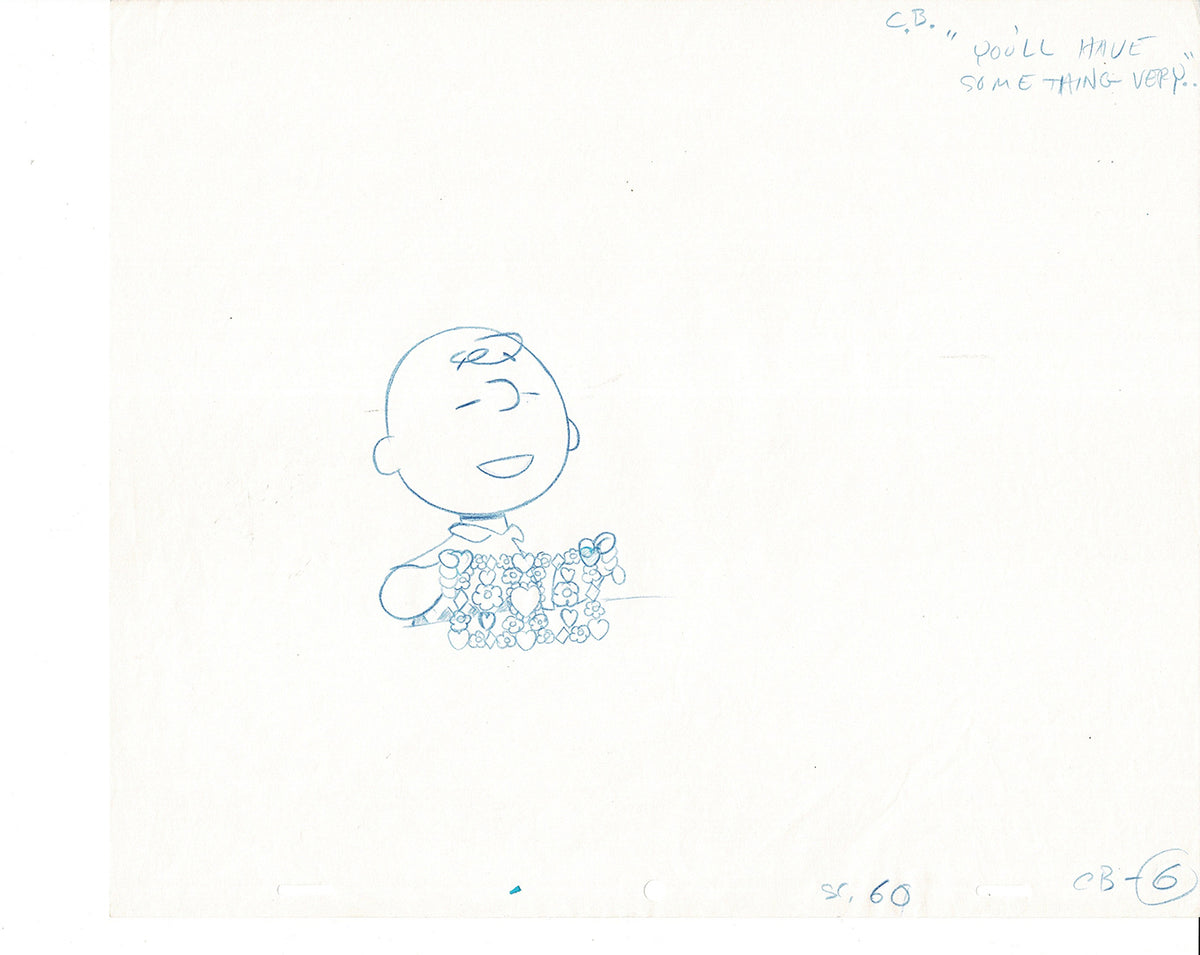 Charlie Brown Be My Valentine Holiday PEANUTS Cel Drawing 1975 Schulz 508
