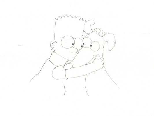 The Simpsons Bart and Santa's Little Helper Production Cel Drawing Original Animation 1992 Fox DD-004