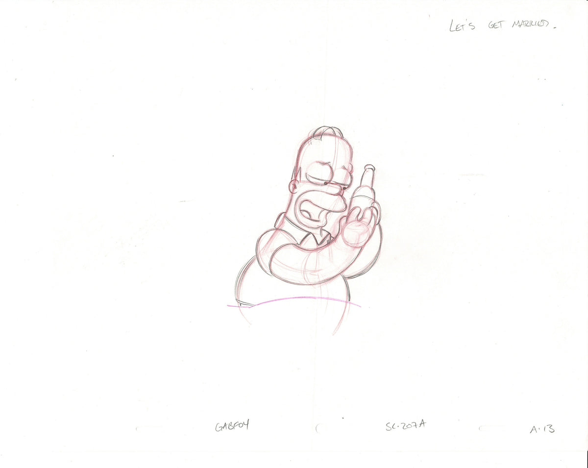 The Simpsons Homer and Beer Production Cel Drawing Original Animation 2005 Fox DD-006
