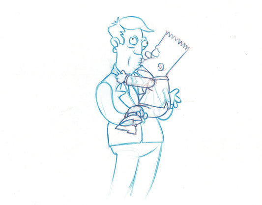 The Simpsons Bart Kissing Principal Skinner Production Cel Drawing Original Animation 1993 Fox DD-008