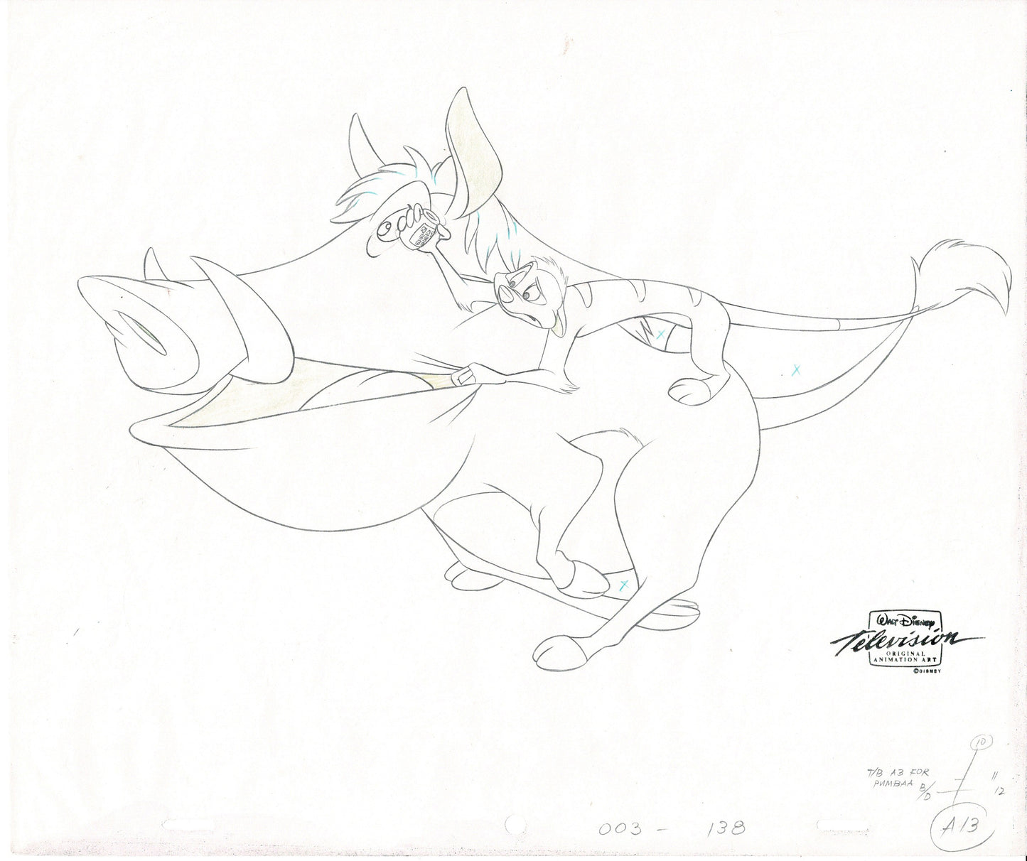 Lion King Timon and Pumbaa TV Cartoon Art Animation Cel and Drawing 1995-1999 C-DG