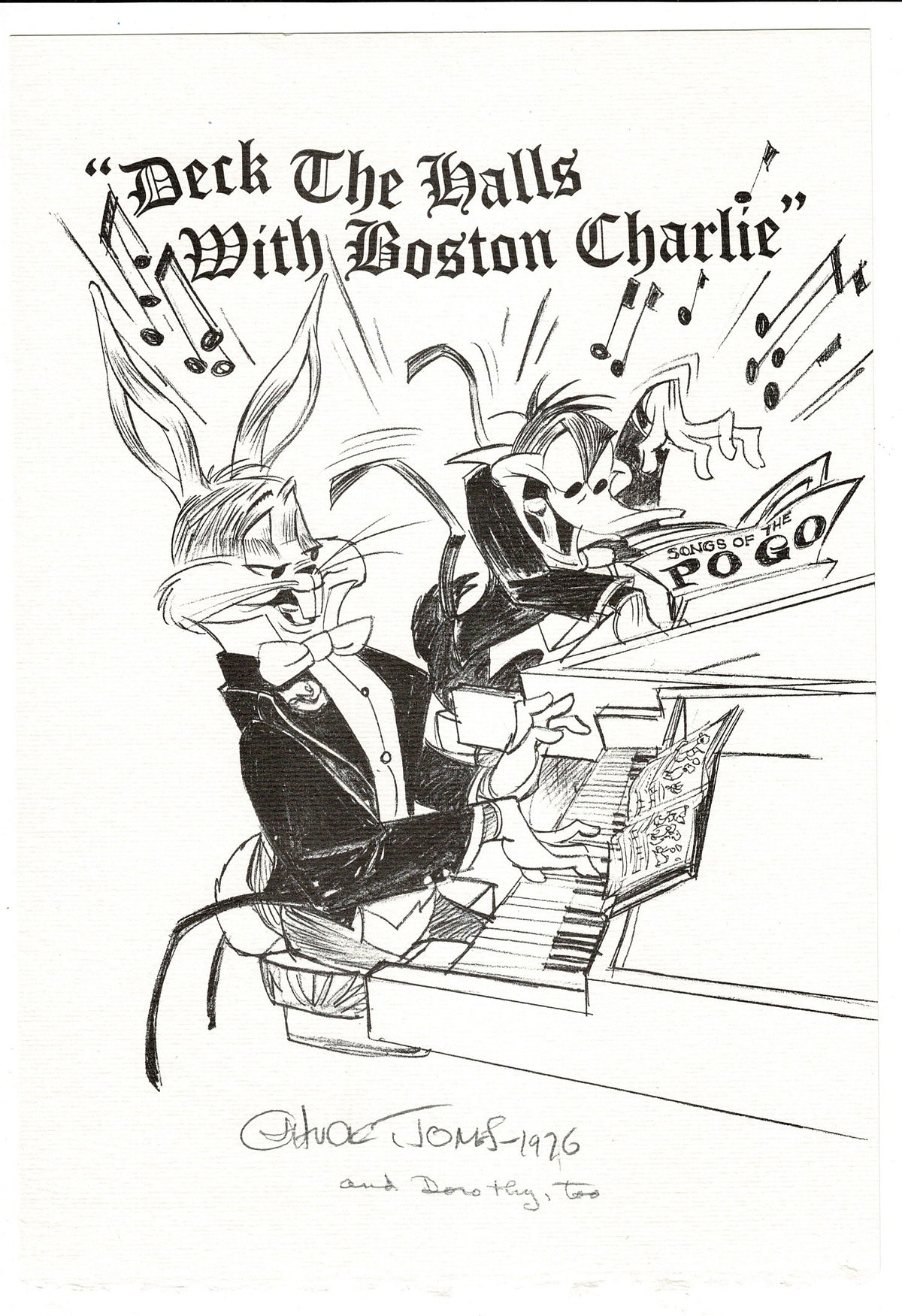 CHUCK JONES SIGNED Bugs Daffy Looney Tunes Holiday Card Print 1976