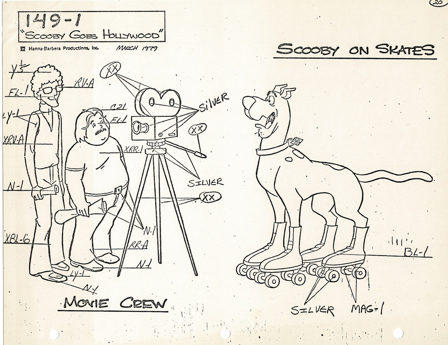 Scooby-Doo and Shaggy 1979 Production Model Sheet Copy Lot of 11 Pages from Hanna Barbera's Scooby Goes Hollywood