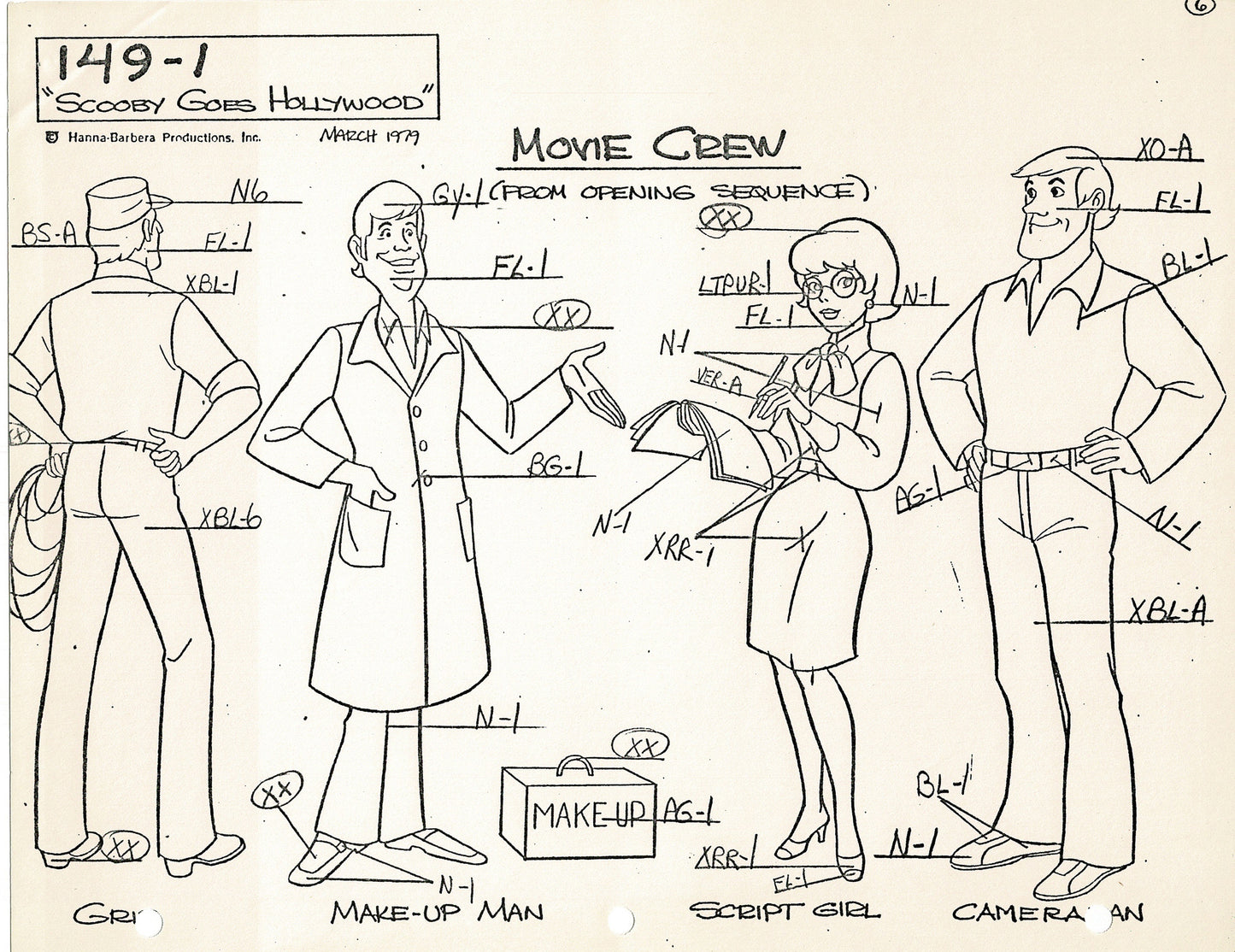 Scooby-Doo and Shaggy 1979 Production Model Sheet Copy Lot of 11 Pages from Hanna Barbera's Scooby Goes Hollywood