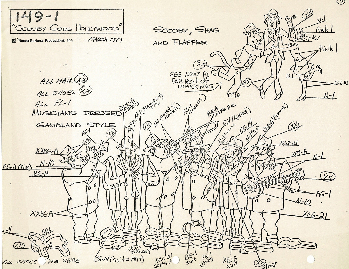 Scooby-Doo and Shaggy 1979 Production Model Sheet Copy Lot of 11 Pages from Hanna Barbera's Scooby Goes Hollywood