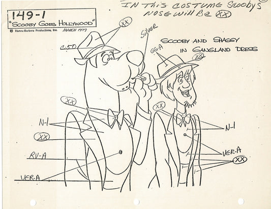 Scooby-Doo and Shaggy 1979 Production Model Sheet Copy Lot of 11 Pages from Hanna Barbera's Scooby Goes Hollywood