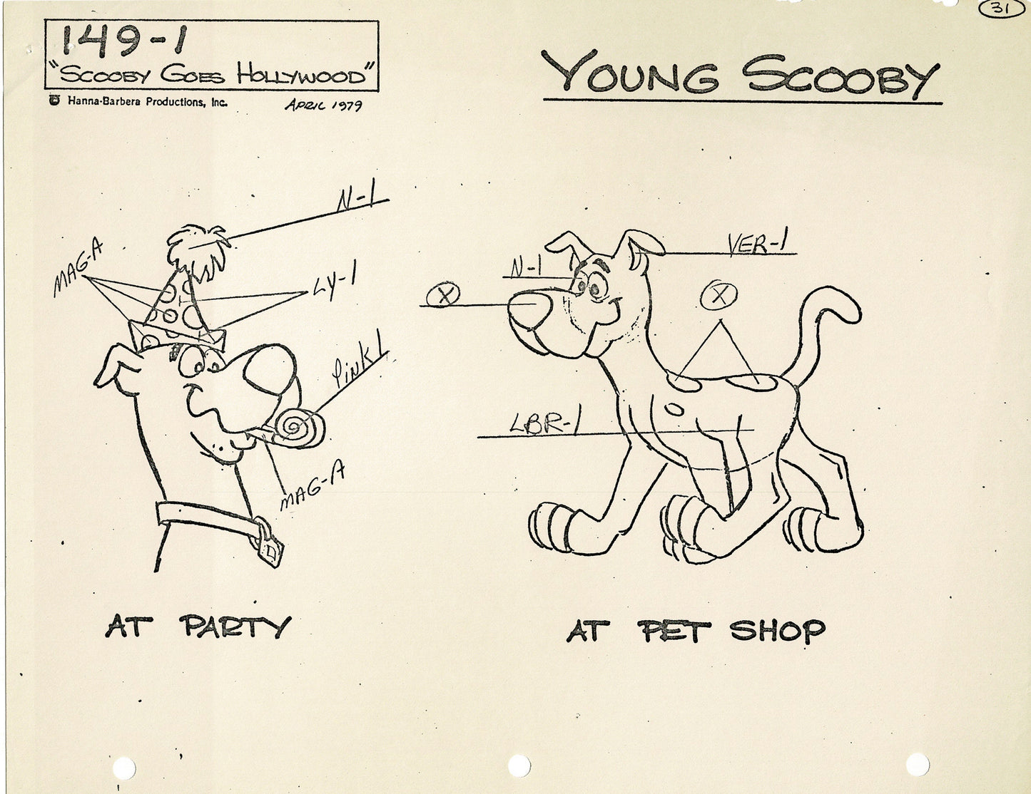 Scooby-Doo and Shaggy 1979 Production Model Sheet Copy Lot of 11 Pages from Hanna Barbera's Scooby Goes Hollywood