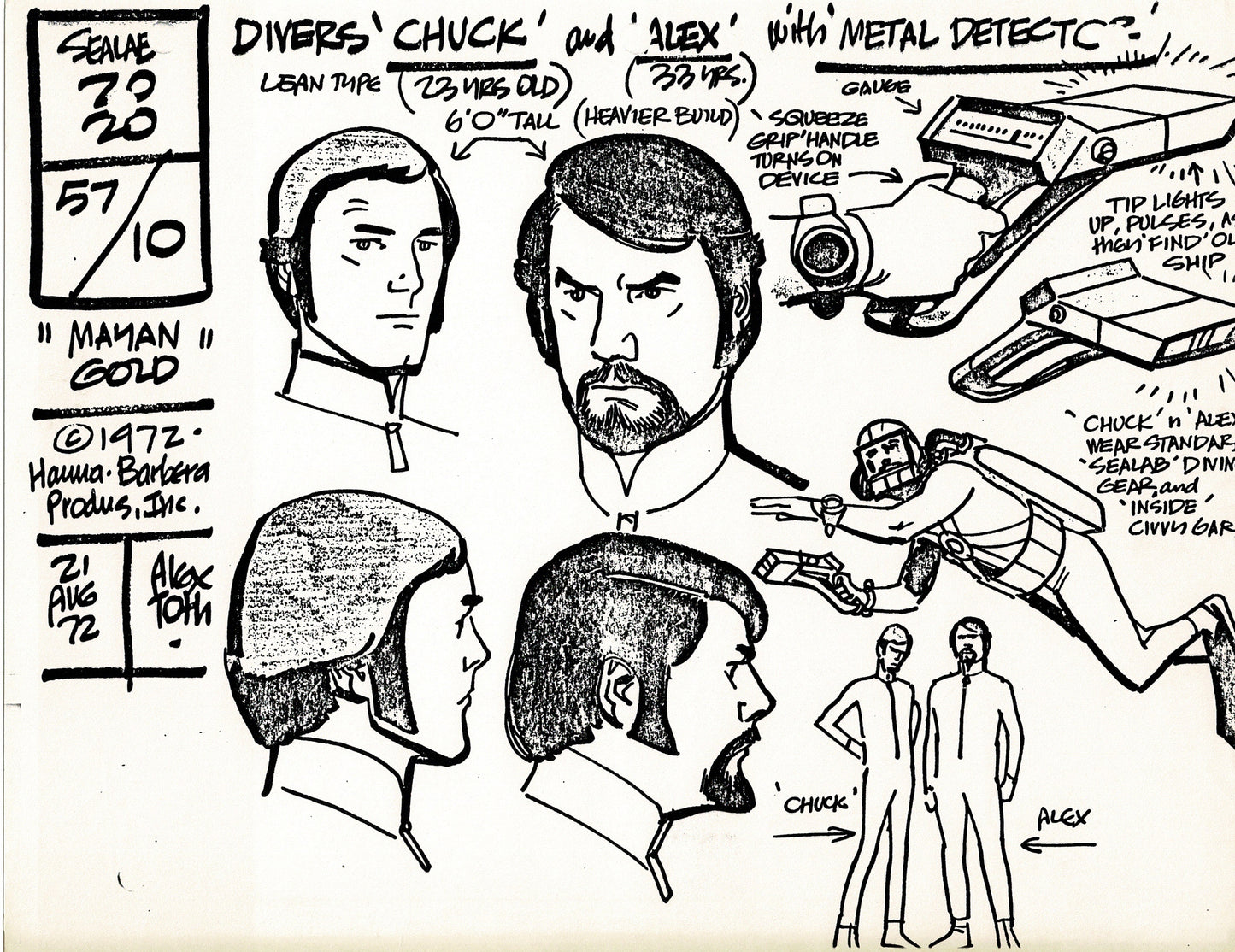 Sealab 2020 1972 Alex Toth Production Model Sheet Copy Lot of 69 Pages from Hanna Barbera