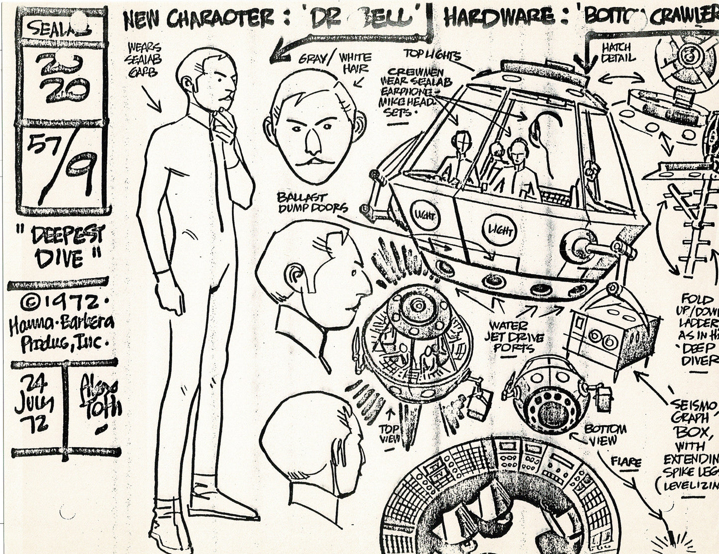 Sealab 2020 1972 Alex Toth Production Model Sheet Copy Lot of 69 Pages from Hanna Barbera