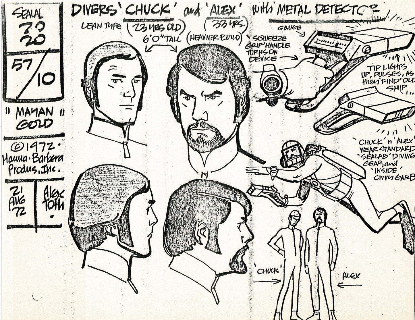 Sealab 2020 1972 Alex Toth Production Model Sheet Copy Lot of 69 Pages from Hanna Barbera