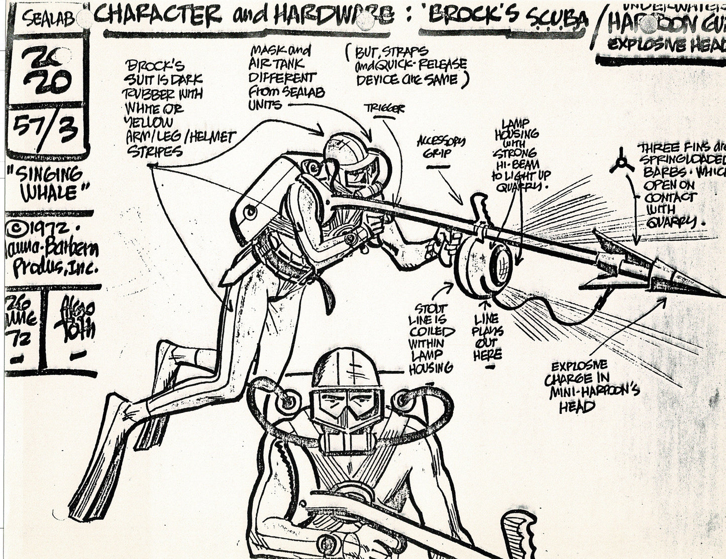 Sealab 2020 1972 Alex Toth Production Model Sheet Copy Lot of 69 Pages from Hanna Barbera