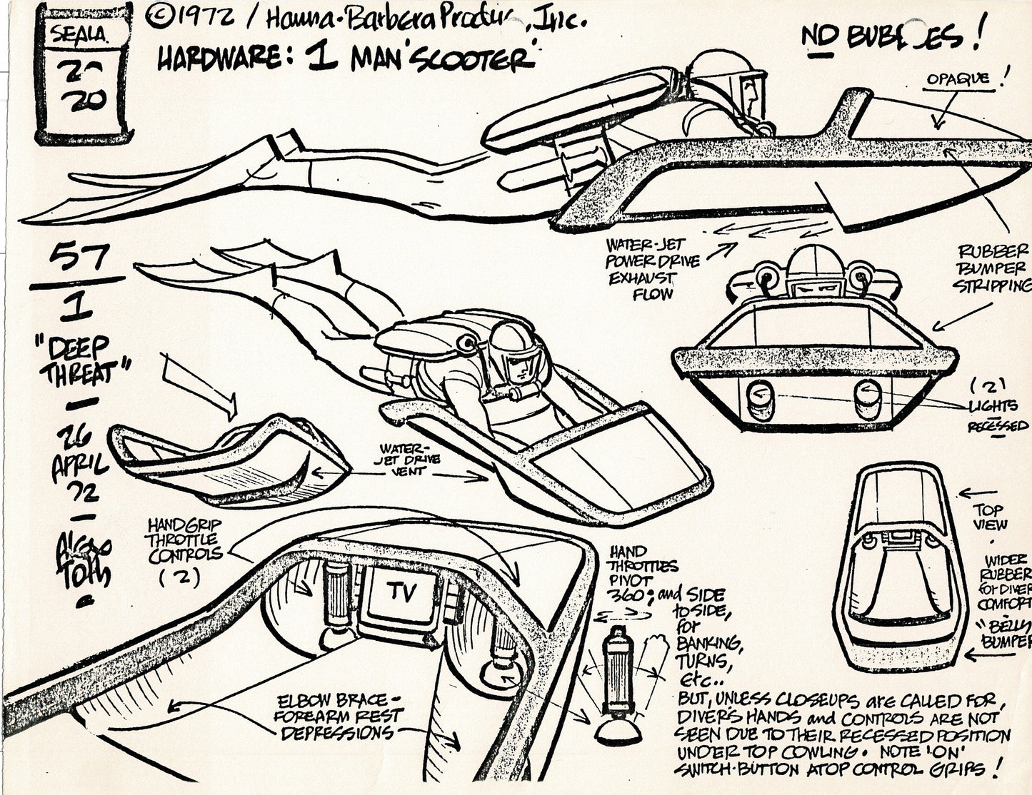 Sealab 2020 1972 Alex Toth Production Model Sheet Copy Lot of 69 Pages from Hanna Barbera