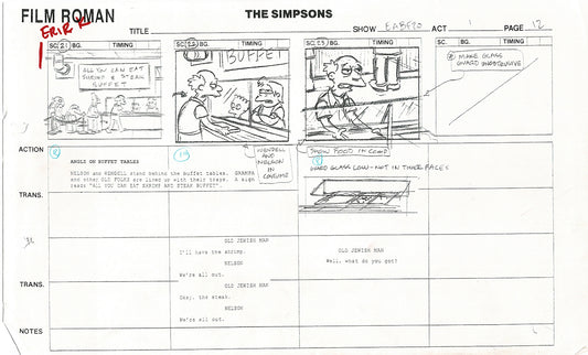 The Simpsons Production Animation Storyboard Copy Fox 2003 CS-07