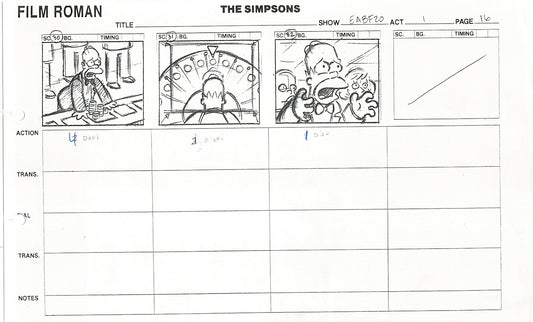 The Simpsons Production Animation Storyboard Copy Fox 2003 CS-11