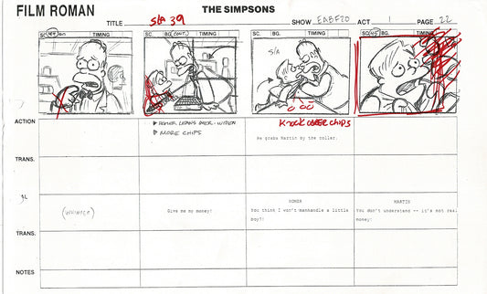 The Simpsons Production Animation Storyboard Copy Fox 2003 CS-17