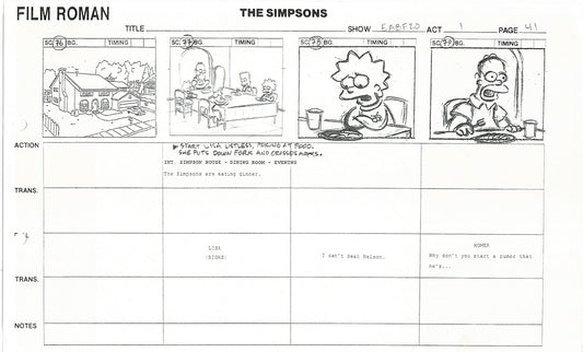 The Simpsons Production Animation Storyboard Copy Fox 2003 CS-36
