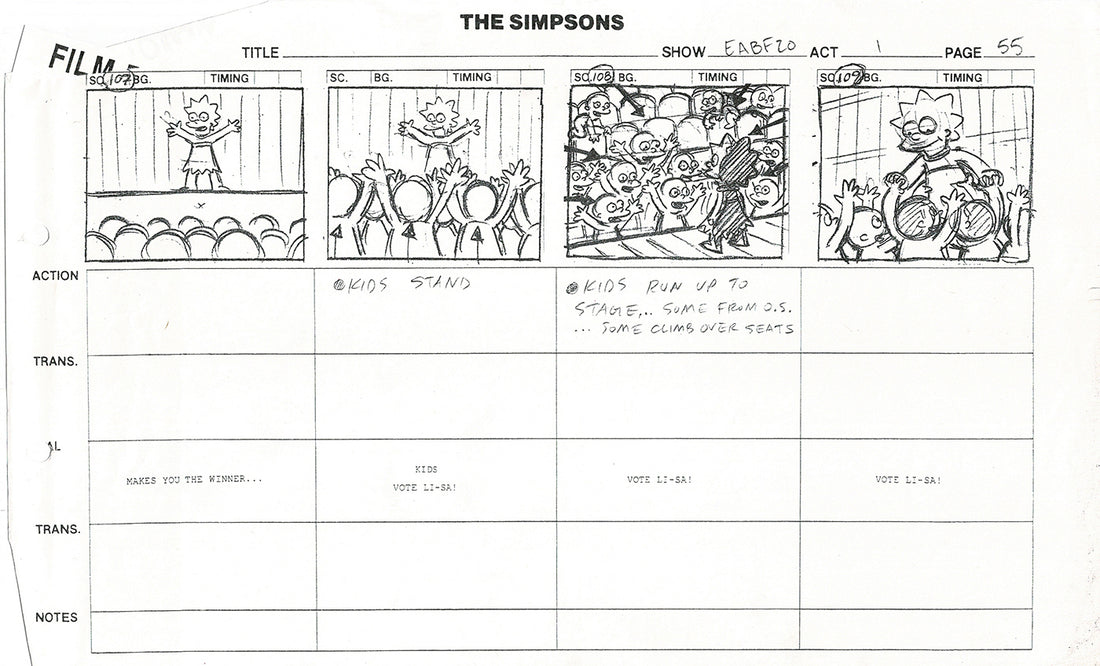 The Simpsons Production Animation Storyboard Copy Fox 2003 CS-50 ...