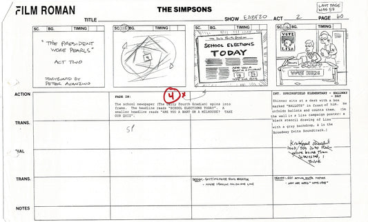 The Simpsons Production Animation Storyboard Copy Fox 2003 DS-01