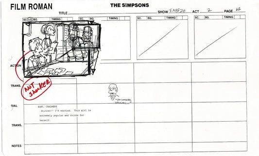 The Simpsons Production Animation Storyboard Copy Fox 2003 DS-03