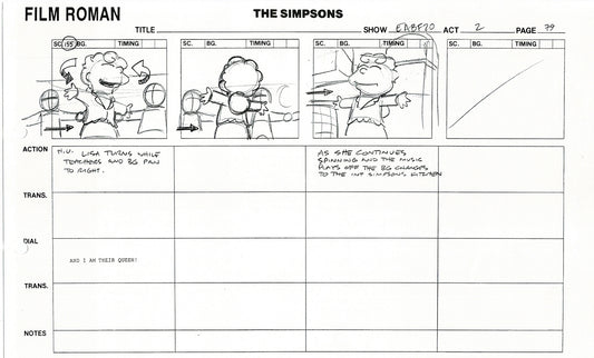 The Simpsons Production Animation Storyboard Copy Fox 2003 DS-12