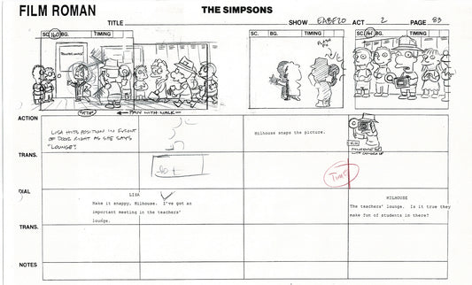 The Simpsons Production Animation Storyboard Copy Fox 2003 DS-16