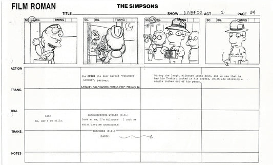 The Simpsons Production Animation Storyboard Copy Fox 2003 DS-17