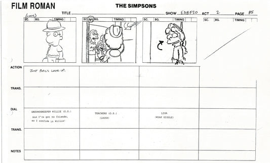 The Simpsons Production Animation Storyboard Copy Fox 2003 DS-18