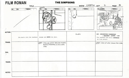 The Simpsons Production Animation Storyboard Copy Fox 2003 DS-19