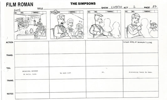 The Simpsons Production Animation Storyboard Copy Fox 2003 DS-20