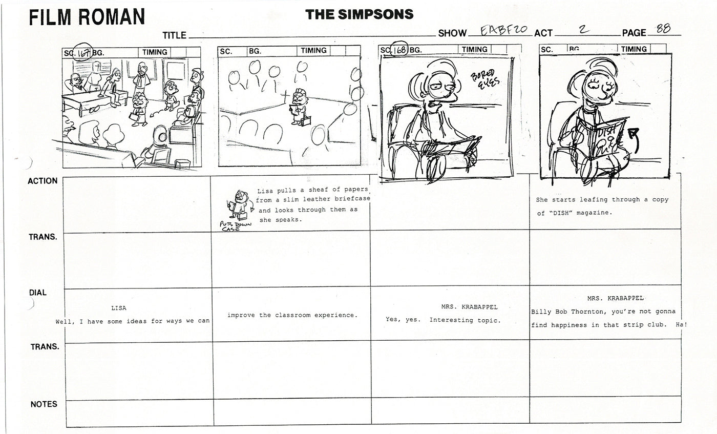 The Simpsons Production Animation Storyboard Copy Fox 2003 DS-21