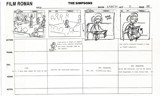 The Simpsons Production Animation Storyboard Copy Fox 2003 DS-21