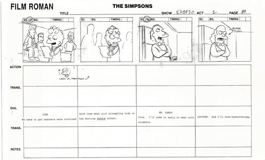 The Simpsons Production Animation Storyboard Copy Fox 2003 DS-22