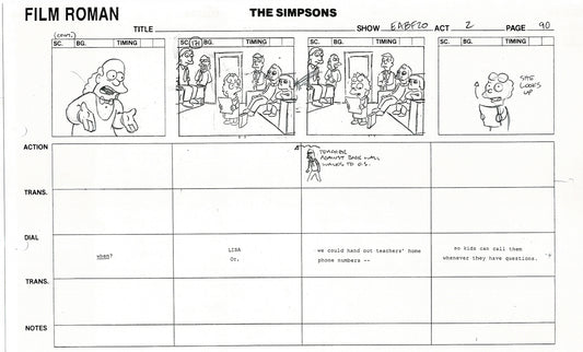 The Simpsons Production Animation Storyboard Copy Fox 2003 DS-23