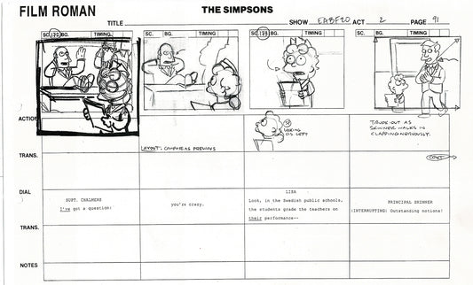 The Simpsons Production Animation Storyboard Copy Fox 2003 DS-24