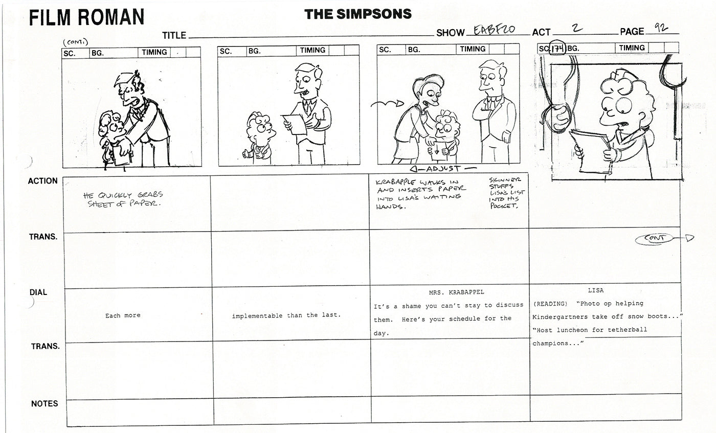 The Simpsons Production Animation Storyboard Copy Fox 2003 DS-25
