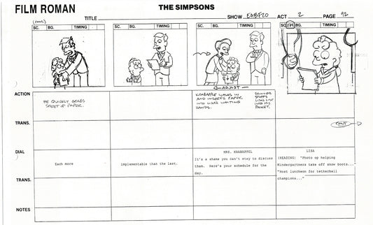 The Simpsons Production Animation Storyboard Copy Fox 2003 DS-25