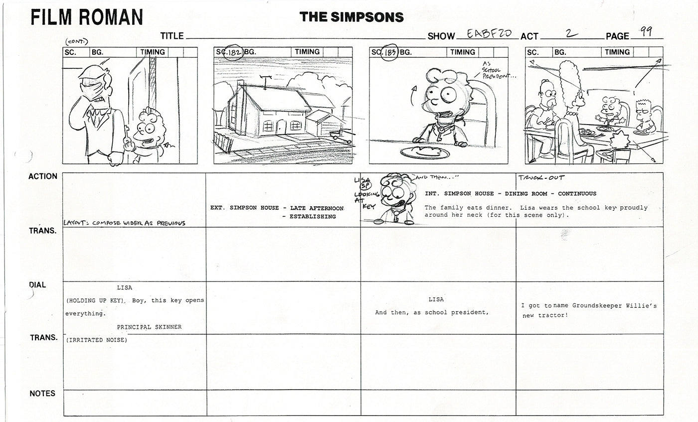 The Simpsons Production Animation Storyboard Copy Fox 2003 DS-26