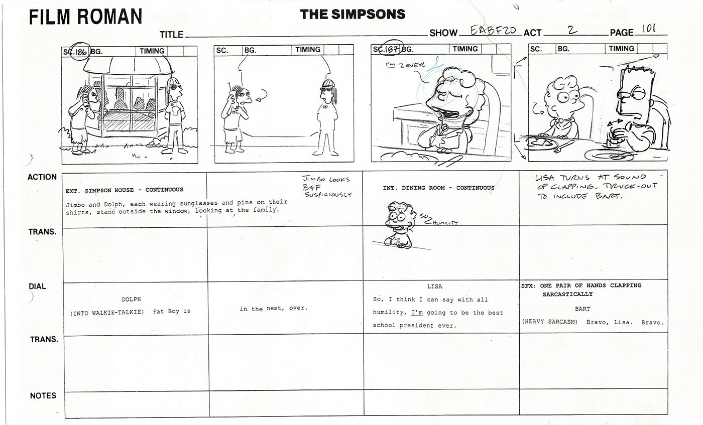 The Simpsons Production Animation Storyboard Copy Fox 2003 DS-28