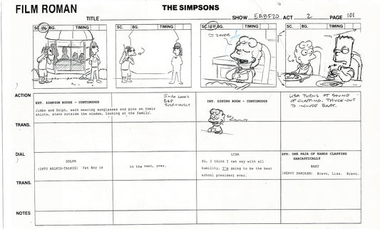 The Simpsons Production Animation Storyboard Copy Fox 2003 DS-28