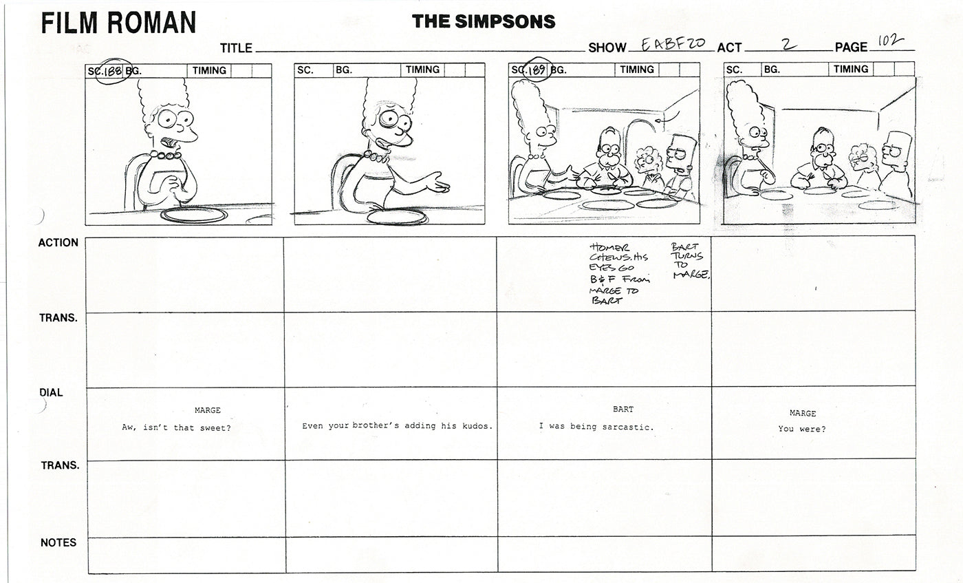 The Simpsons Production Animation Storyboard Copy Fox 2003 DS-29