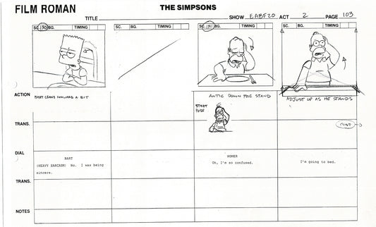 The Simpsons Production Animation Storyboard Copy Fox 2003 DS-30